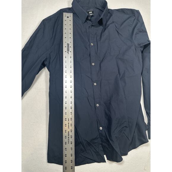 H&M BUTTON UP COLLARED LONG SLEEVE BLUE WHITE MENS SIZE XL EASY IRON #26 - Picture 6 of 8
